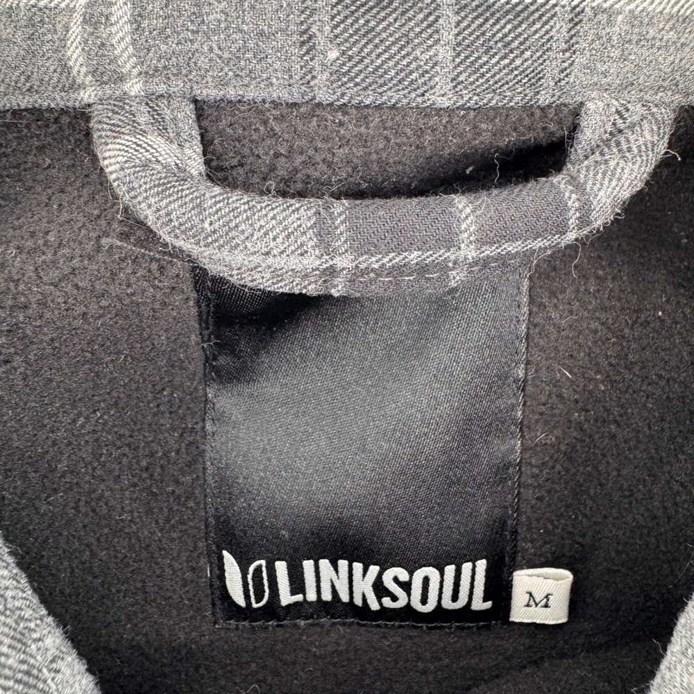 Linksoul Shirt Jacket Mens M Grey Plaid Fleece Lined Snap Front Flannel Shacket - Picture 4 of 8